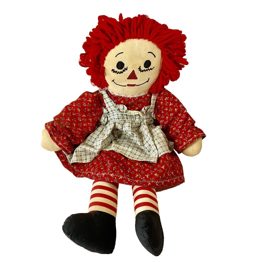Vintage Raggedy Doll Plush Handmade Cloth Rag Doll 18 in